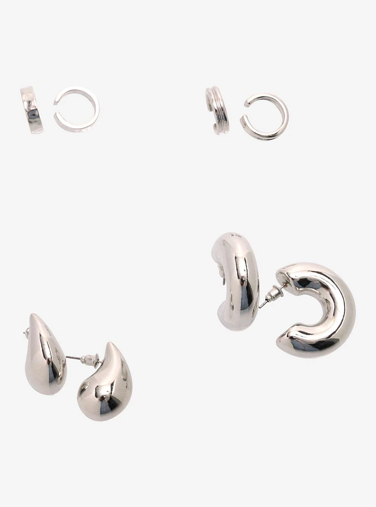 Silver Chunky Hoop & Cuff Earring Set