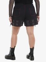Social Collision® Red Contrast Stitch Grommet Belt Carpenter Shorts Plus