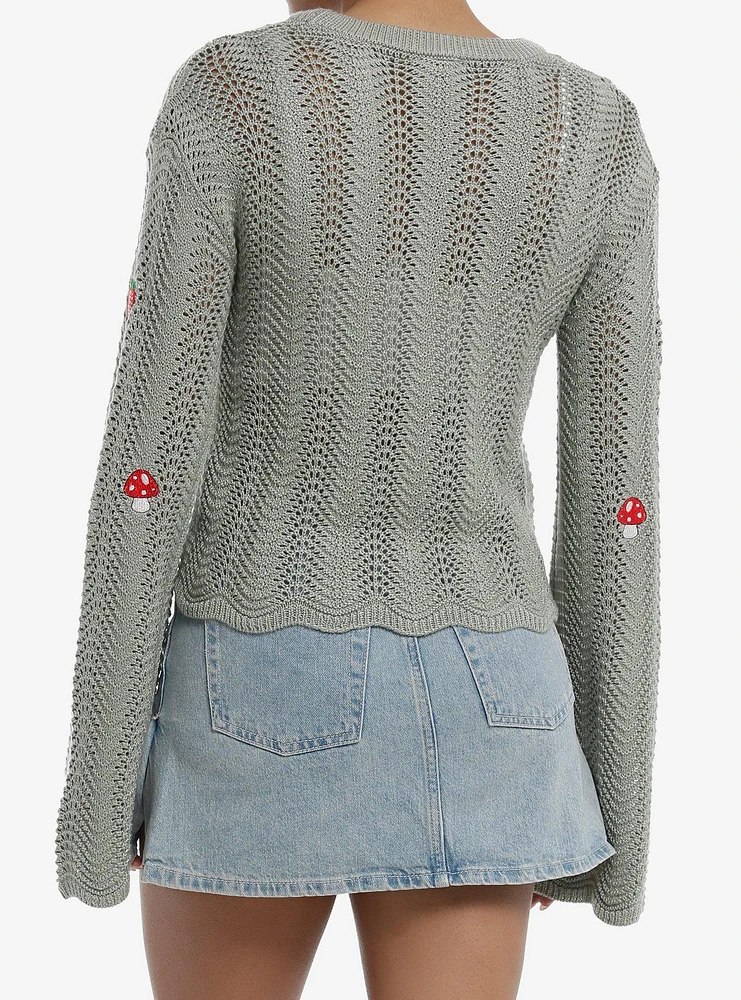 Thorn & Fable Mushroom Frog Daisy Girls Knit Sweater