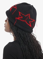 Distressed Red Star Knit Beanie