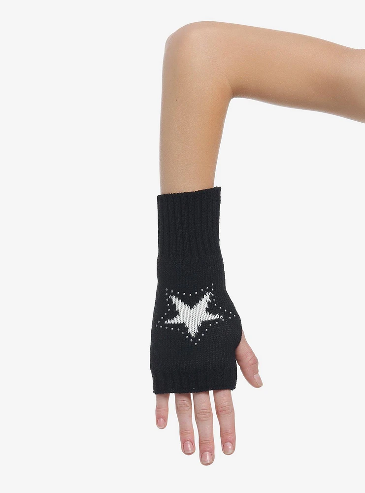 Star Stud Knit Fingerless Gloves