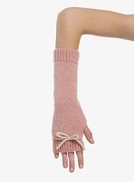 Pink Cream Bow Fuzzy Arm Warmers