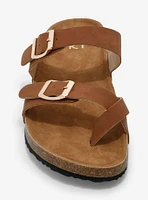 Yoki Brown & Gold Buckle Sandals