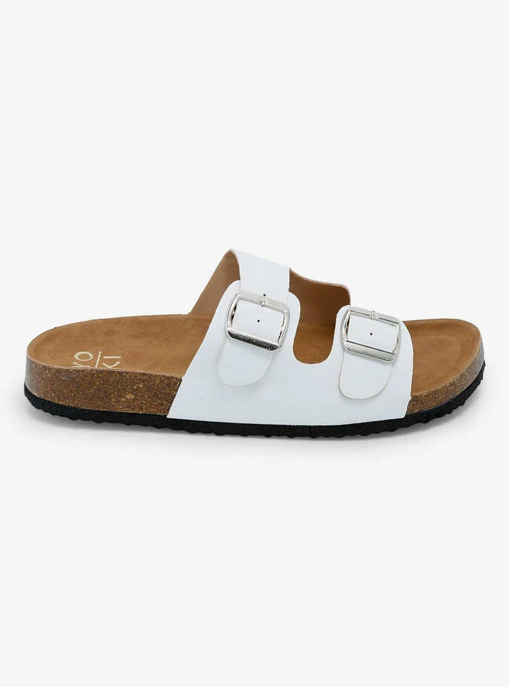 Yoki Gian White Double Buckle Slide Sandals