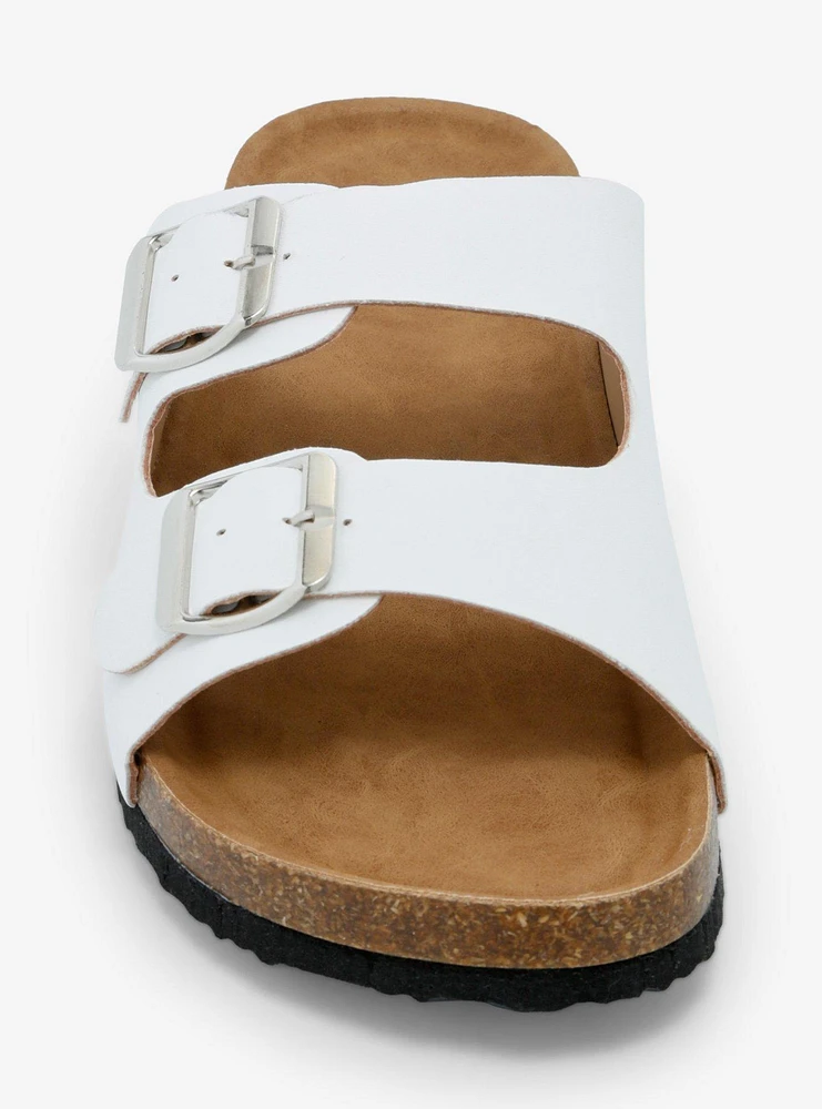 Yoki Gian White Double Buckle Slide Sandals