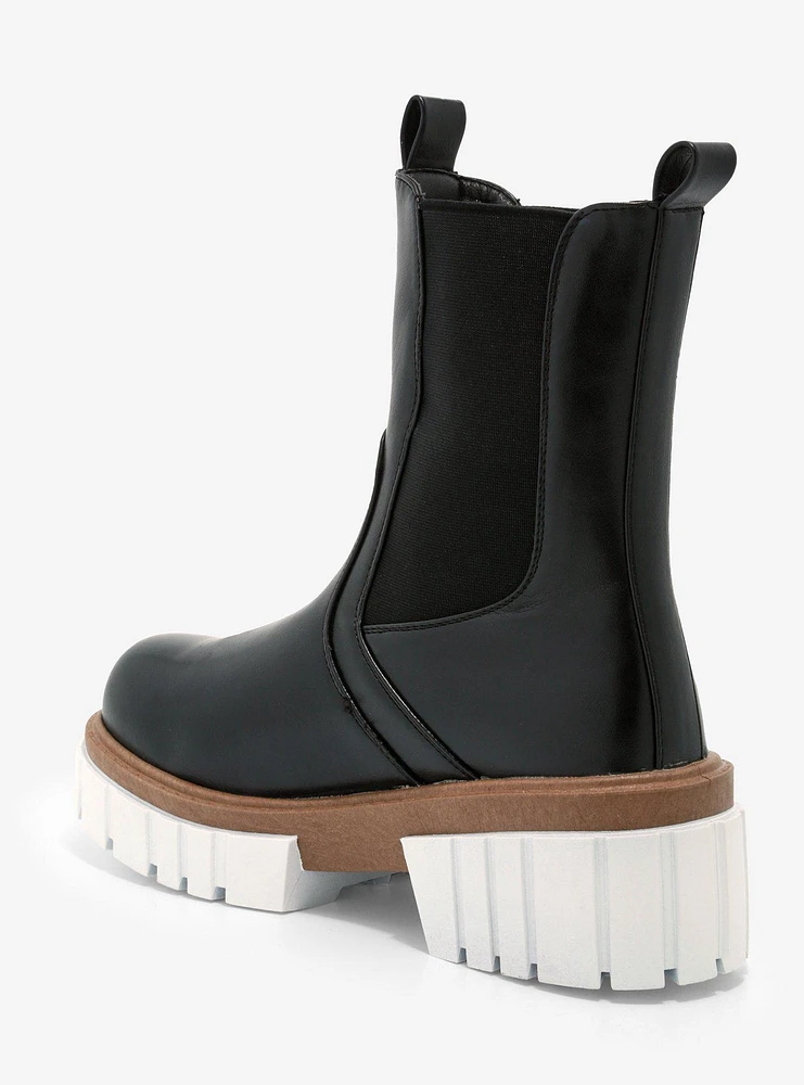 Yoki Black Slip-On Platform Combat Boots