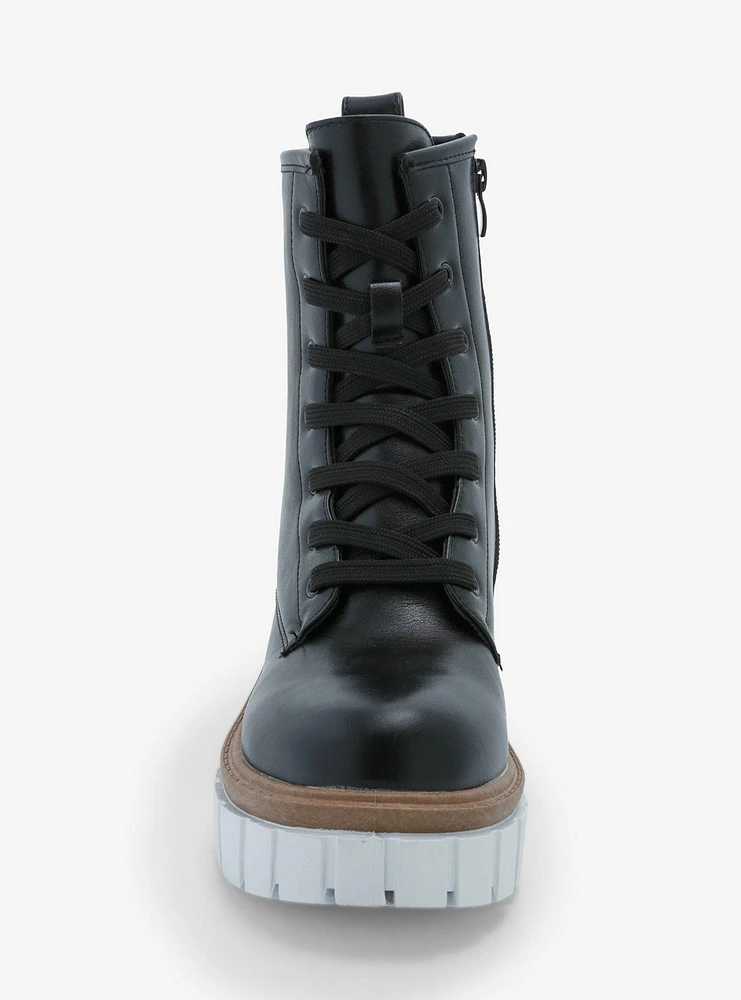 Yoki Black & White Platform Combat Boots