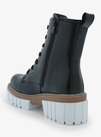 Yoki Black & White Platform Combat Boots