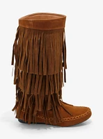 Yoki Brown Faux Suede Fringe Boots