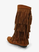 Yoki Brown Faux Suede Fringe Boots