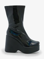 Yoki Black & Iridescent Patent Heeled Platform Boots