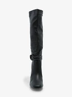 Yoki Black Knot Heeled Knee-High Boots