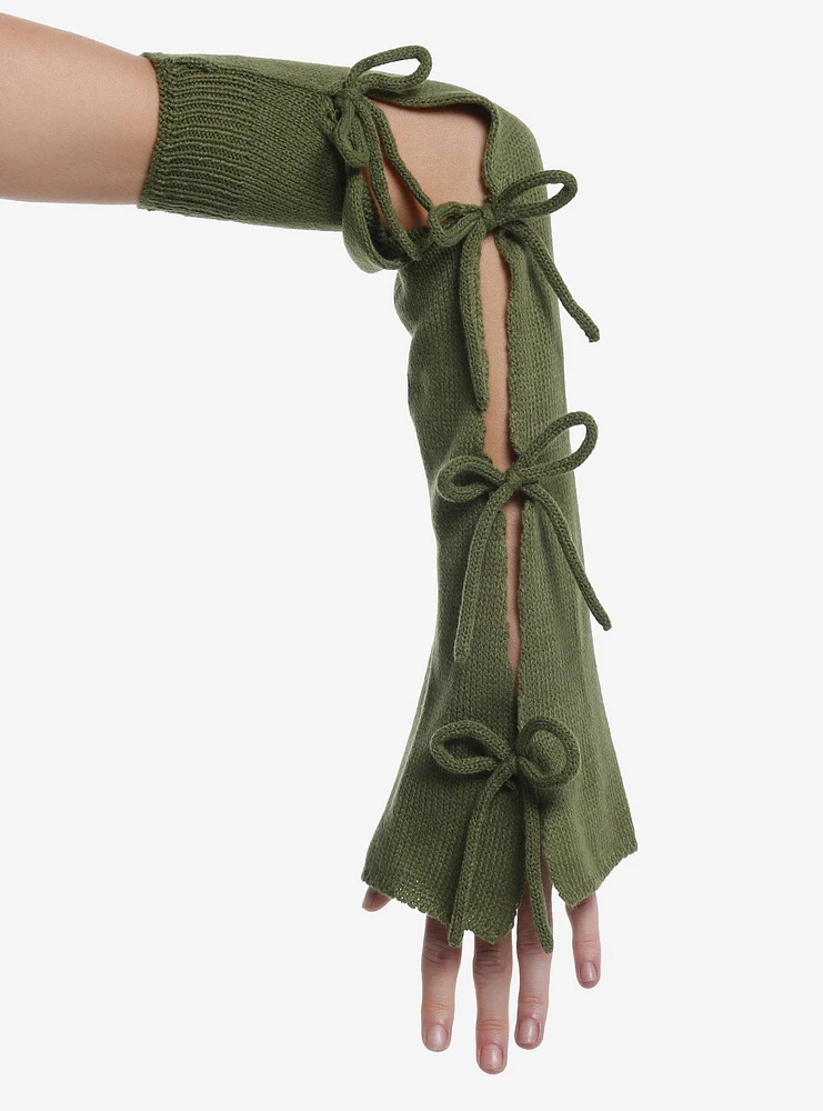 Green Tie Strap Arm Warmers