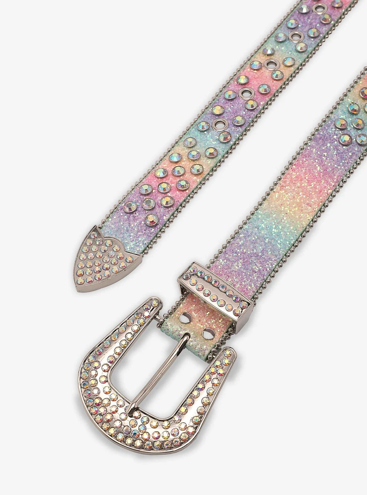 Rainbow Glitter Bling Western Belt