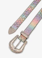 Rainbow Glitter Bling Western Belt