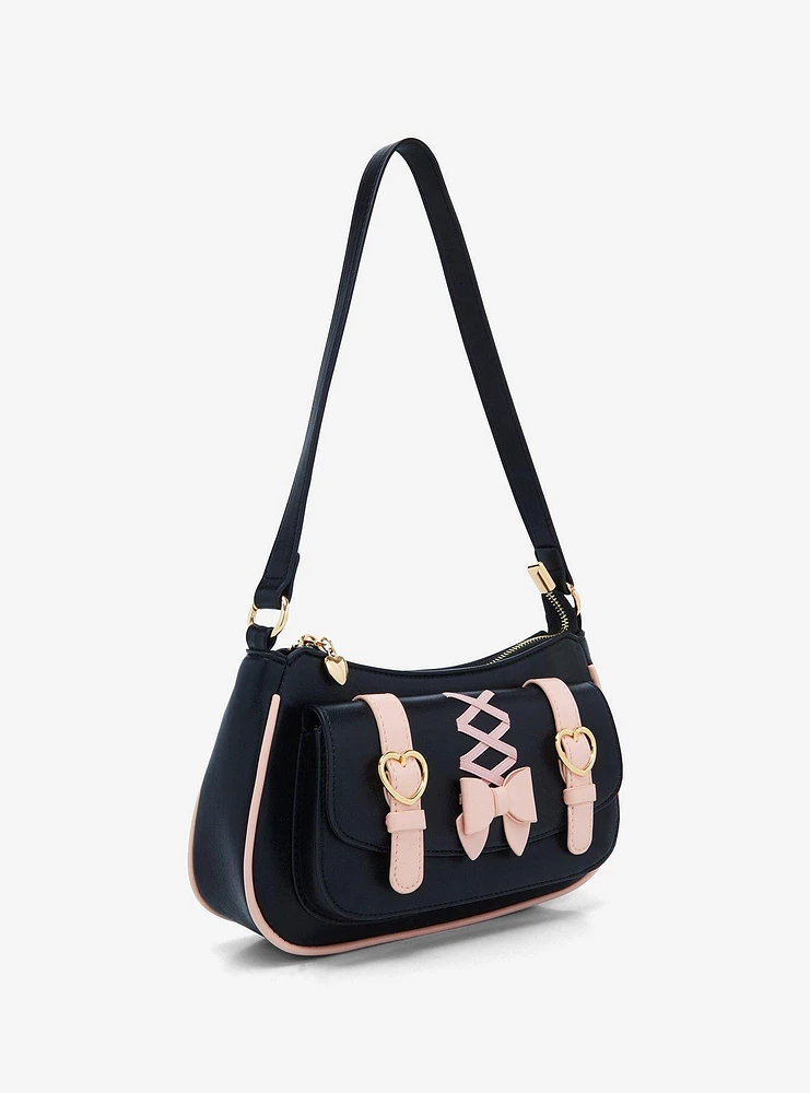 Black & Pink Lolita Heart Bow Baguette Bag