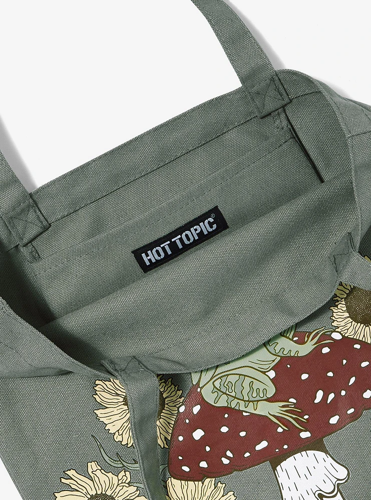 Frog Sunflower Mushroom Green Tote Bag