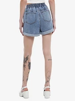 Keroppi Face Elastic High-Waisted Denim Shorts