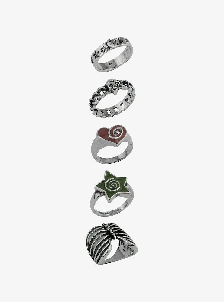 Social Collision Swirl Heart Rib Cage Ring Set