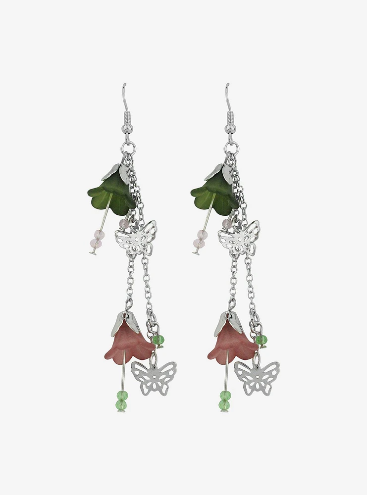Thorn & Fable Floral Butterfly Drop Earrings