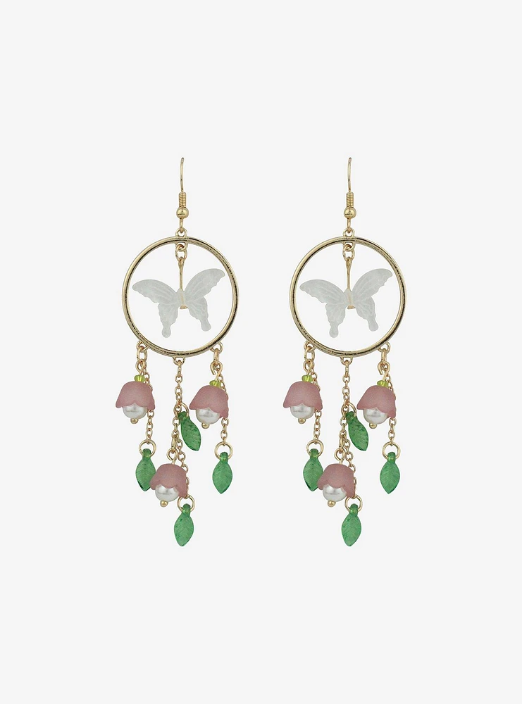 Thorn & Fable Butterfly Flower Hoop Drop Earrings