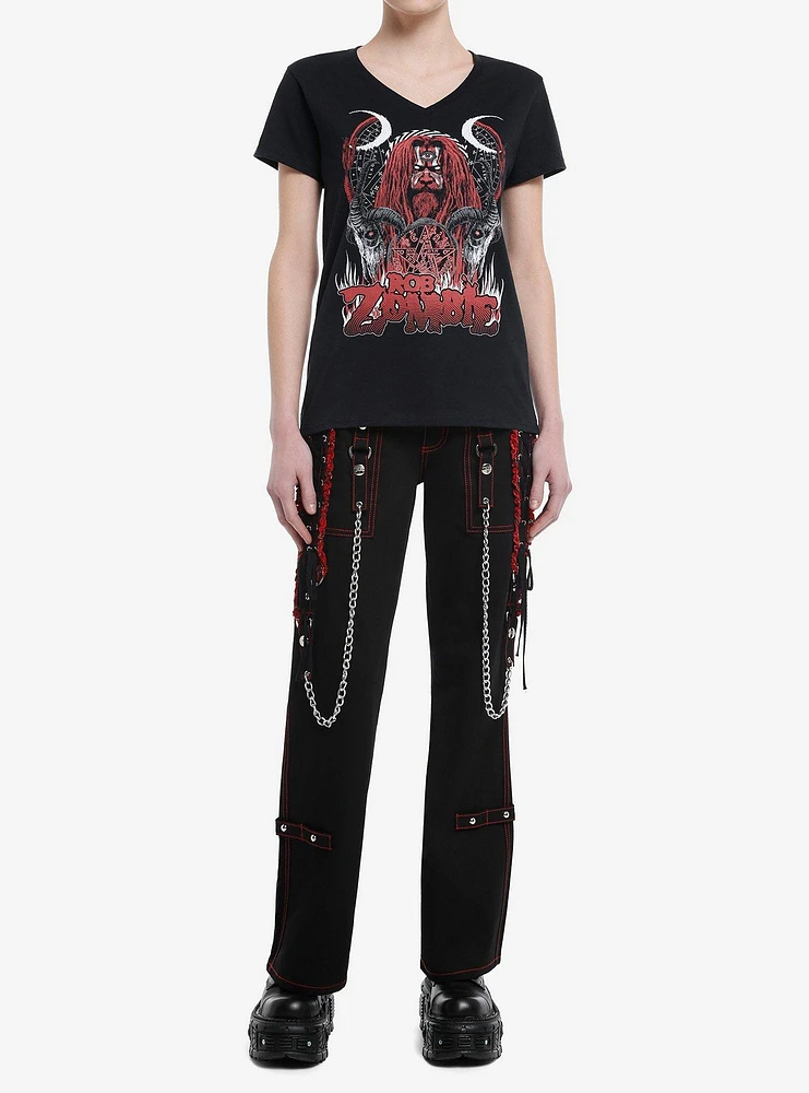 Rob Zombie Pentagram Portrait V-Neck Girls T-Shirt
