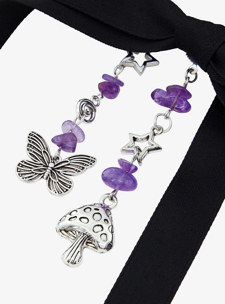 Cosmic Aura Crystal Mushroom Butterfly Bow Hair Clip Set