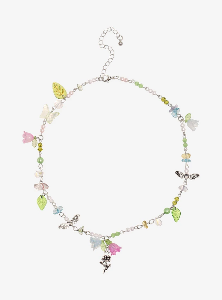 Thorn & Fable Flower Wing Pearlescent Beaded Necklace