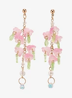 Thorn & Fable Pink Flower Crystal Drop Earrings