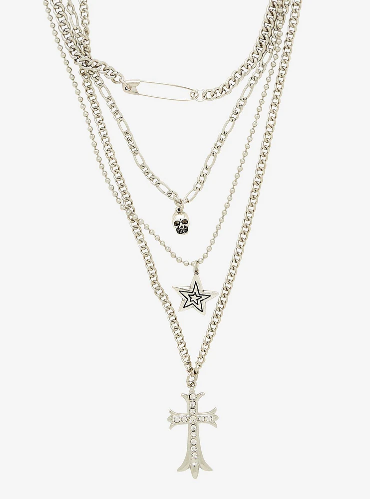 Social Collision Star Rhinestone Cross Layered Necklace