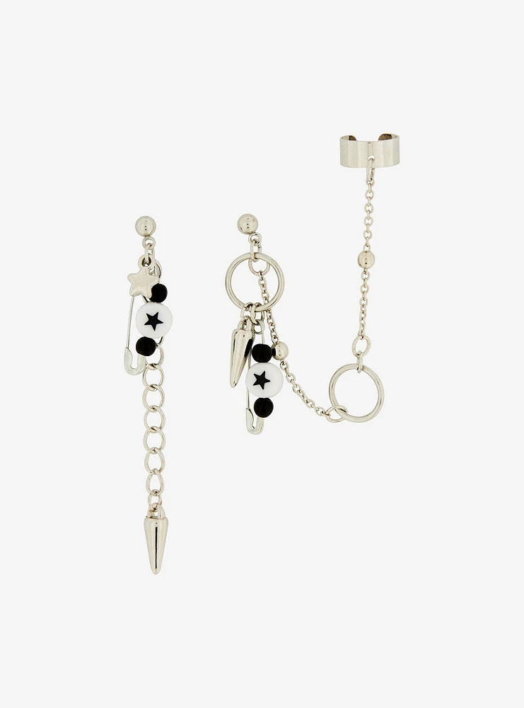 Social Collision Spike Safety Pin Hardware Mismatched Earrings