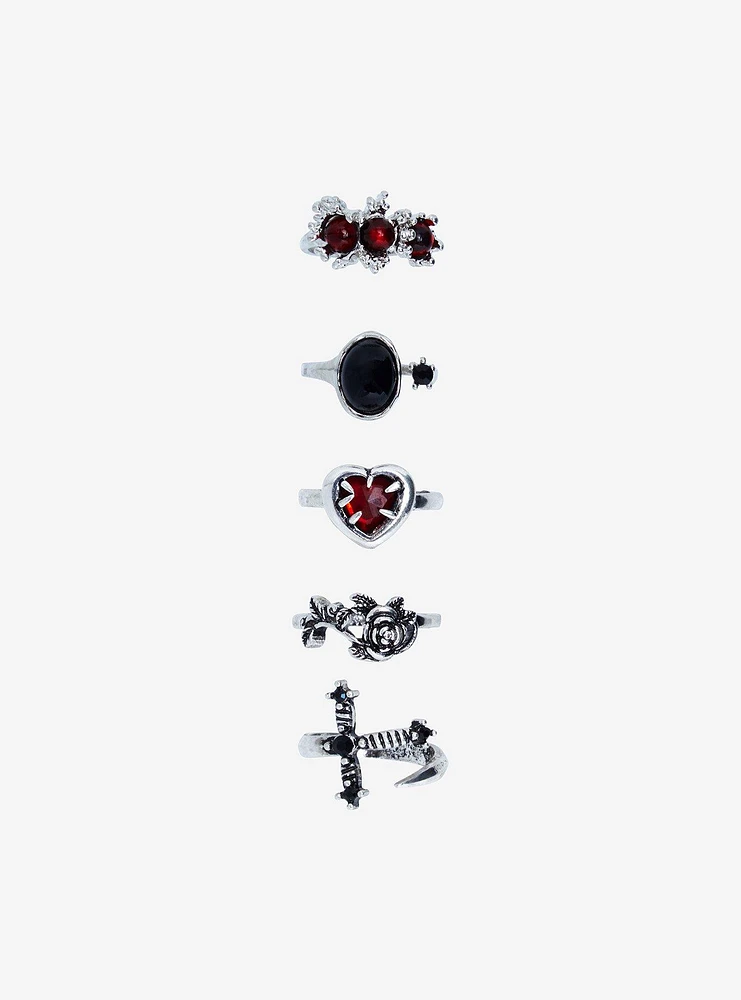 Social Collision Dark Heart Flower Ring Set