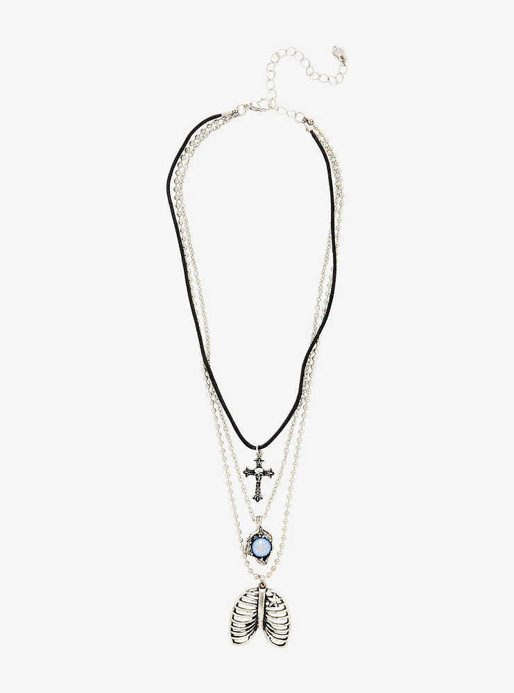 Cosmic Aura Rib Cage Skull Cross Necklace