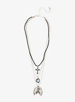 Cosmic Aura Rib Cage Skull Cross Necklace