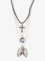 Cosmic Aura Rib Cage Skull Cross Necklace