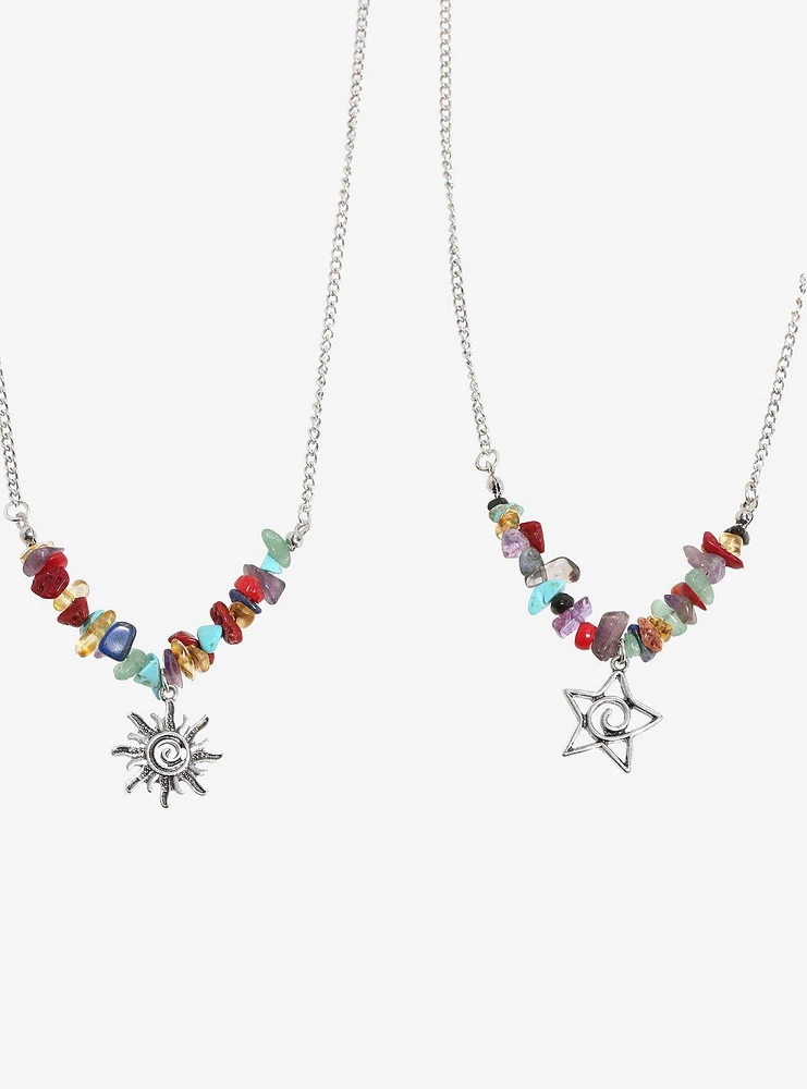 Cosmic Aura Swirl Sun & Star Best Friend Necklace Set