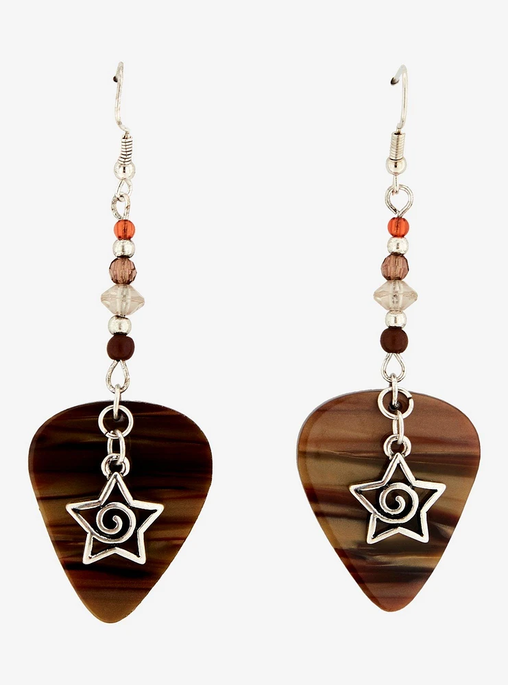 Cosmic Aura Spiral Star Guitar Pick Drop Earrings