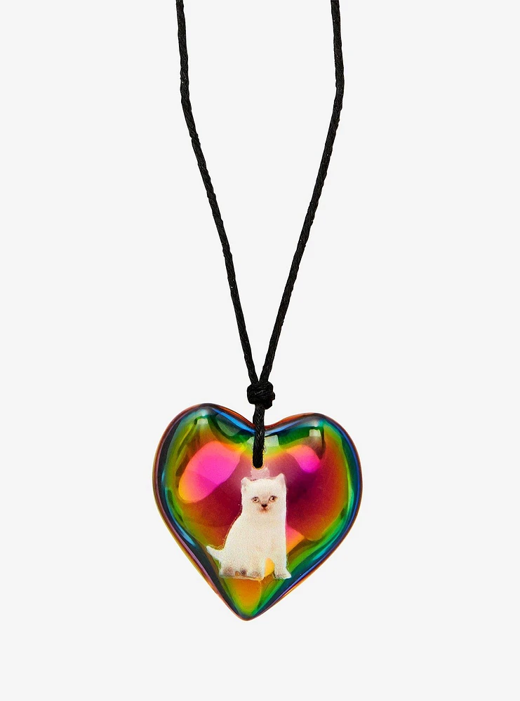 Sweet Society Cat Rainbow Heart Pendant Cord Necklace