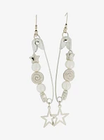 Social Collision Safety Pin Star Beads Drop Earrings