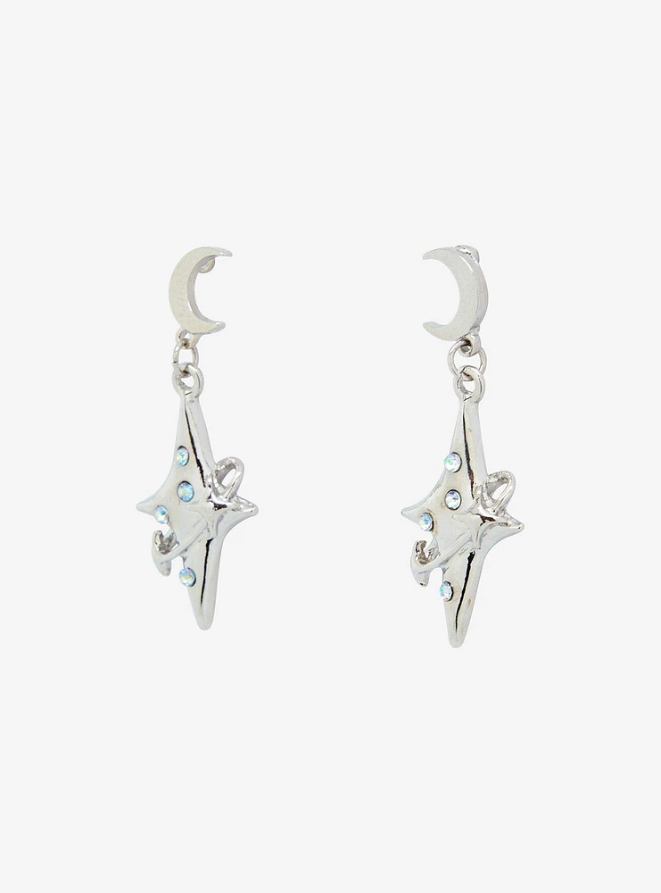 Social Collision Moon Rhinestone Star Earrings