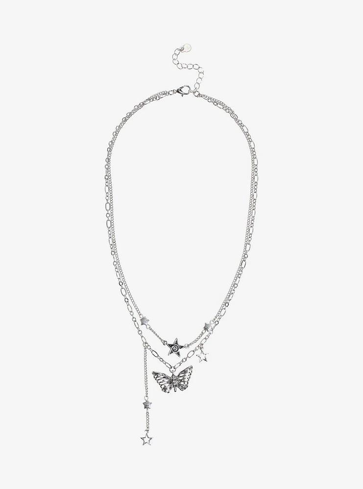 Social Collision Butterfly Swirl Star Layered Necklace