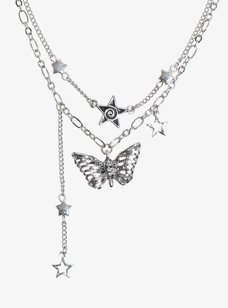 Social Collision Butterfly Swirl Star Layered Necklace