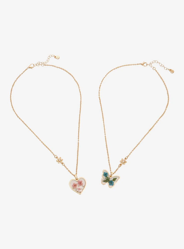 Sweet Society Heart Butterfly Floral Best Friend Necklace Set