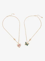 Sweet Society Heart Butterfly Floral Best Friend Necklace Set