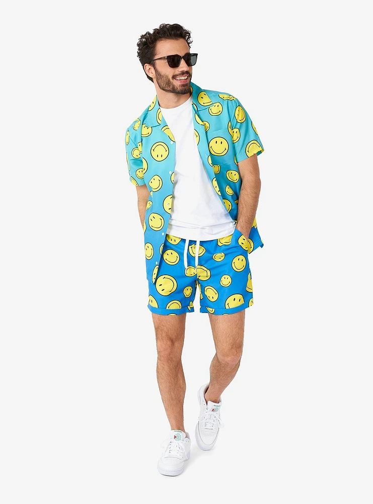 Smiley Summer Fade Button-Up Shirt and Shorts Set