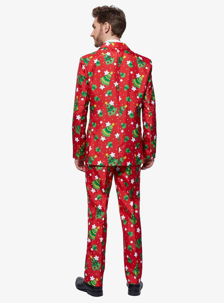 Christmas Trees Stars Red Suit