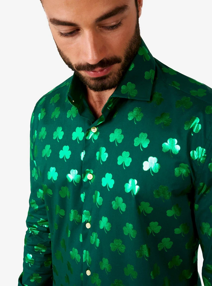 Shiny Shamrock Long Sleeve Button-Up Shirt