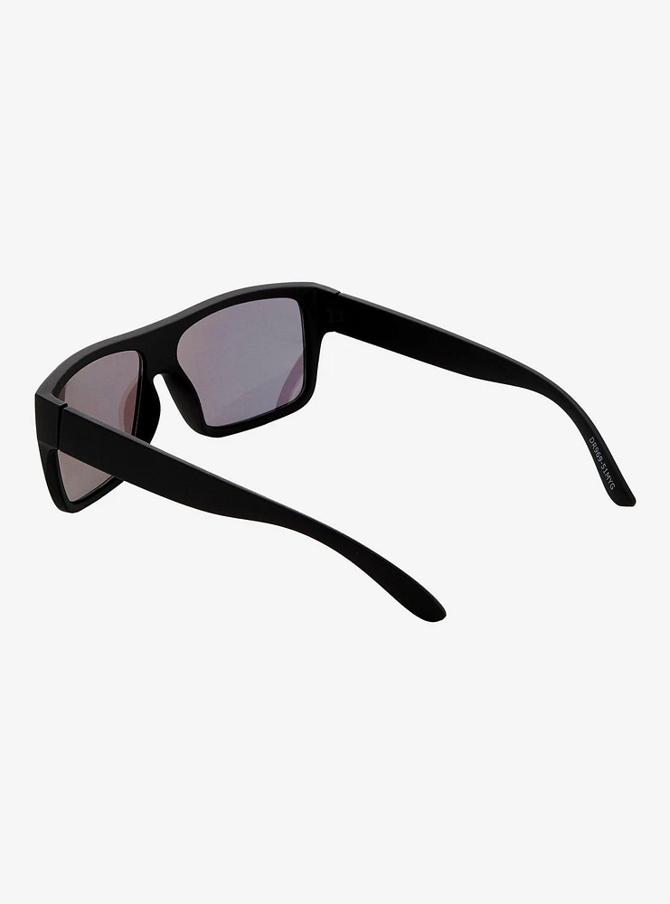 Black Rectangular Reflective Sunglasses