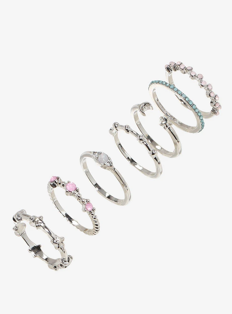 Cosmic Aura Dainty Gem Celestial Stacking Ring Set