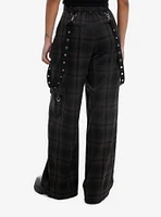 Black & Brown Plaid Grommet Suspender Wide Leg Pants